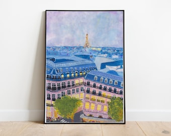 Twilight in Parijs, Parijs schilderij, Parijs kunstprint, Frans huisdecor, coquette esthetiek, Franse kunst, kinderen illustratie, Parijs schets