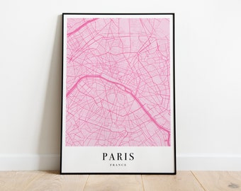 Parijs kaart poster, Parijs kaart afdrukken, Parijs poster kunst, reiscadeau, Parijs reizen poster, Emily in Parijs print, Franse huiskunst, reiskunst
