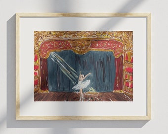 Ballerina bij Palais Garnier print, palais garnier kunstprint, balletkunst, Frans interieur, Franse schilderkunst, vintage Franse poster