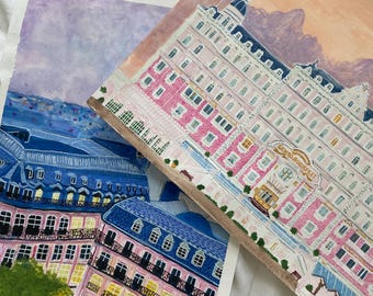 Schilderij in opdracht, gepersonaliseerde kunstillustratie, handgeschilderde aquarel, landschapstekening op maat, gepersonaliseerde kunst als reisherinnering.