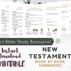 Stackable + Printable New Testament Book by Book Summaries, Minimalist and Simple, Bible Study Guide and Resources