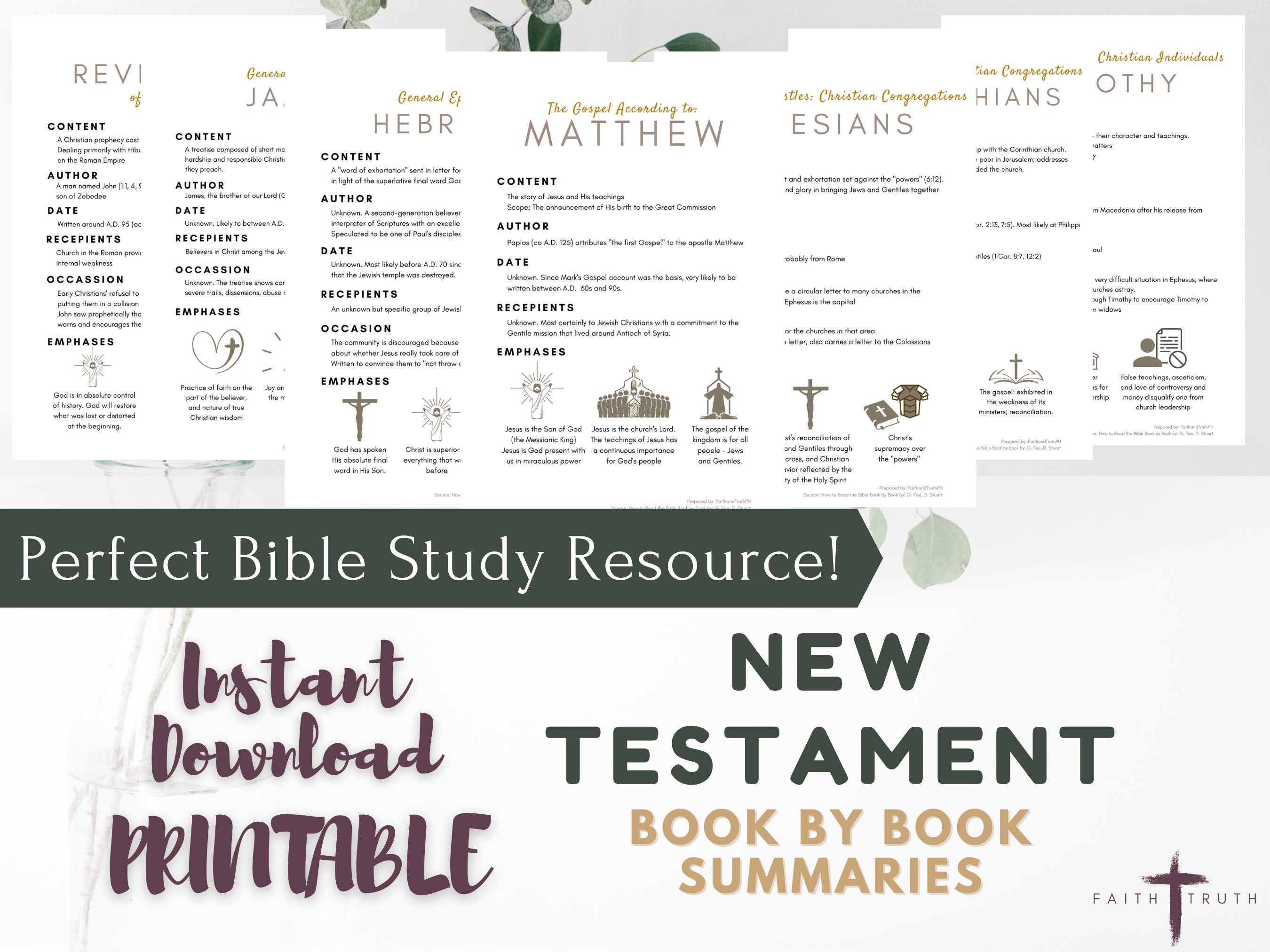 Stackable Printable New Testament Book by Book Summaries, Minimalist and Simple, Bible Study ...
