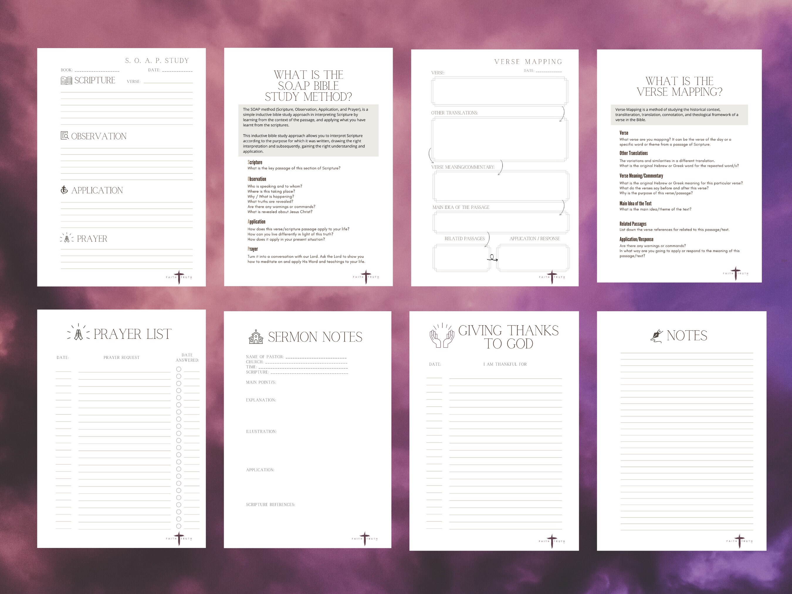 Stackable Printable Bible Study Pack, SOAP Template, Verse Mapping