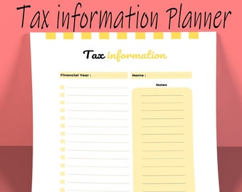 Tax information planner,Tax Prep , Important Tax Information, Tax Planner, Tax Binder, Tax Printable, Printable Letter Size, editable PDF