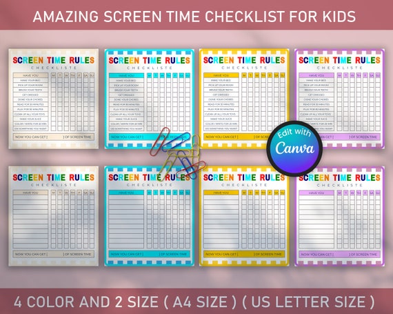 Editable Screen Time Checklist printable Screen Time Chore | Etsy