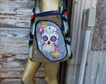 Sugar Skull Crossbody/Shoulder Bag Handmade Upcycled