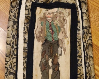 Emmett Kelly Jr. Cross-stitched Design on Handmade Crossbody Bag