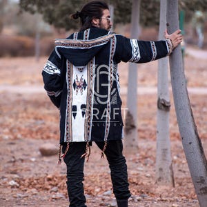 Casaco listrado marroquino Cardigan, Casaco de suéter, Casaco com capuz de lã, Roupas artesanais de lã, Mulheres e homens, Dia dos namorados