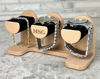 Triple Watch Stand Organizer, Felt Lined Watch Holder, 3D Printed Watch Display, Watch Storage for Men, Gift for Him