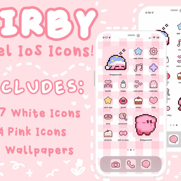 Pixel Kirby IPhone Cute App Icons Pack With Wallpapers