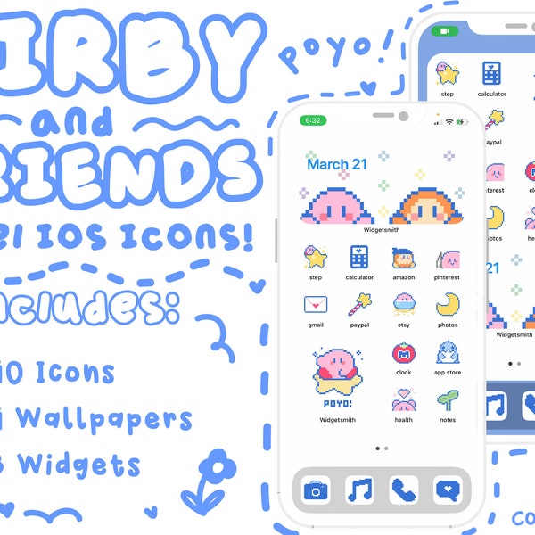 Kirby and Friends Pixel IPhone Cute App Icons IOS 15 Pack With Wallpapers and Widgets