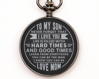 To My Son Black Pocket Watch - Gift From Mom - Motivational Gift For Son Graduation, Birthday, Christmas, Father's Day, Wedding