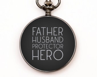 Padre marido protector héroe negro reloj de bolsillo, regalo para marido, papá, regalo del día del padre, aniversario, boda, regalo del día de San Valentín