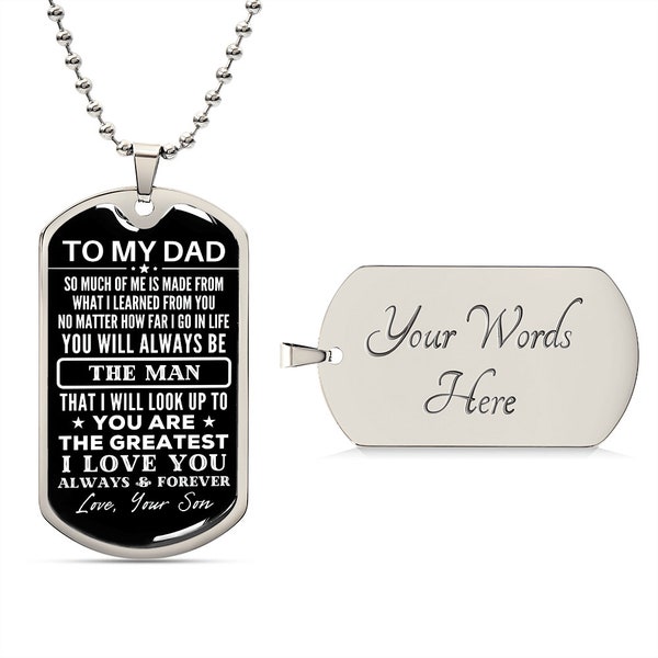 To My Dad Dog Tag Necklace - Gift for Dad from Son - The Man - Father's Day Gift - Birthday Christmas Gift