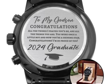 To My Godson 2024 Graduate Black Chronograph Uhr - Geschenk für Patenkind - Graduierung von 2024 Motivationsgeschenk