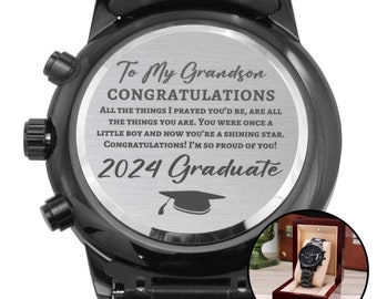 To My Grandson 2024 Graduate Black Chronograph Watch - Regalo de graduación para nieto - Clase de 2024 Regalo motivacional