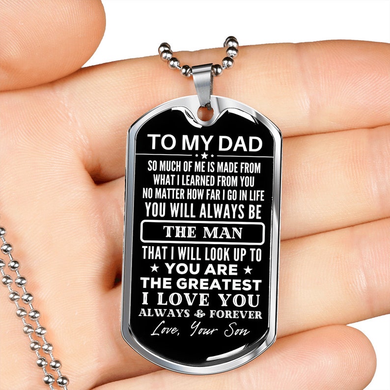To My Dad Dog Tag Necklace Gift for Dad From Son the Man Etsy