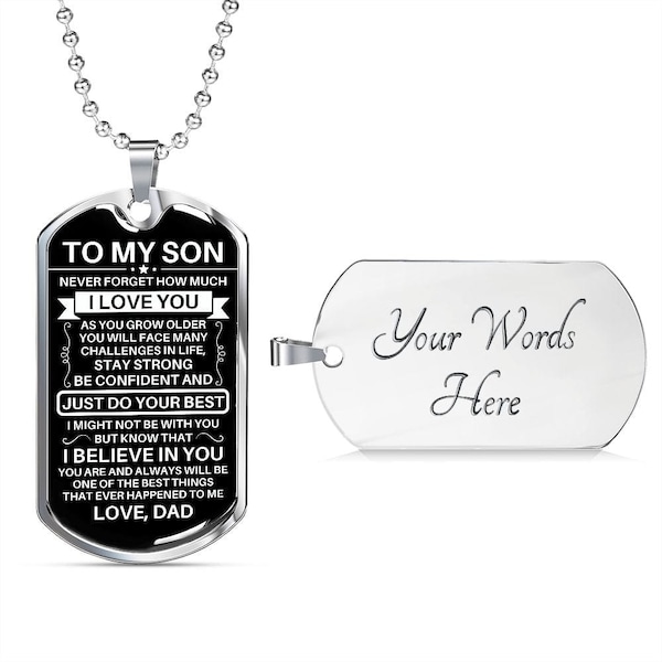 To My Son Dog Tag - Love DAD - Never Forget How Much I Love You - Military Ball Chain