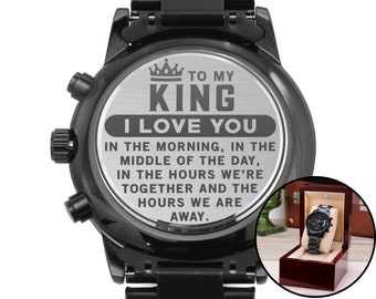 To My King Black Chronograph Watch, I Love You Anniversary, Wedding, Valentine's Day, Christmas Birthday Gift for Husband, Boyfriend, Fiance