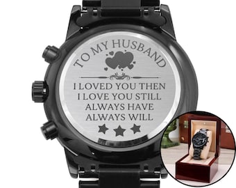 To My Husband Black Chronograph Watch - Gift for Husband from Wife - Valentine's Day Anniversary Wedding Birthday Christmas Gift