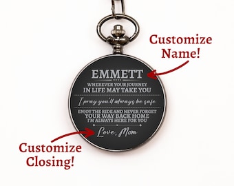 Personalized Son Pocket Watch - Gift From Mom or Dad - Enjoy The Ride - Fathers Day Gift For Son Graduation, Birthday, Christmas, Wedding