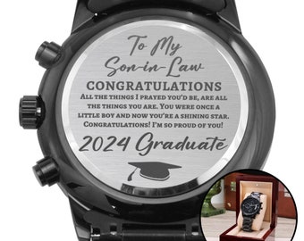 An meinen Schwiegersohn 2024 Graduate Black Chronograph Watch – Abschlussgeschenk für Schwiegersohn – Motivationsgeschenk für den Jahrgang 2024