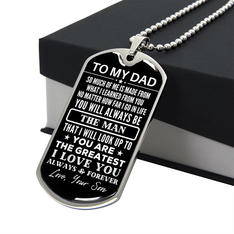 To My Dad Dog Tag Necklace Gift for Dad From Son the Man Etsy