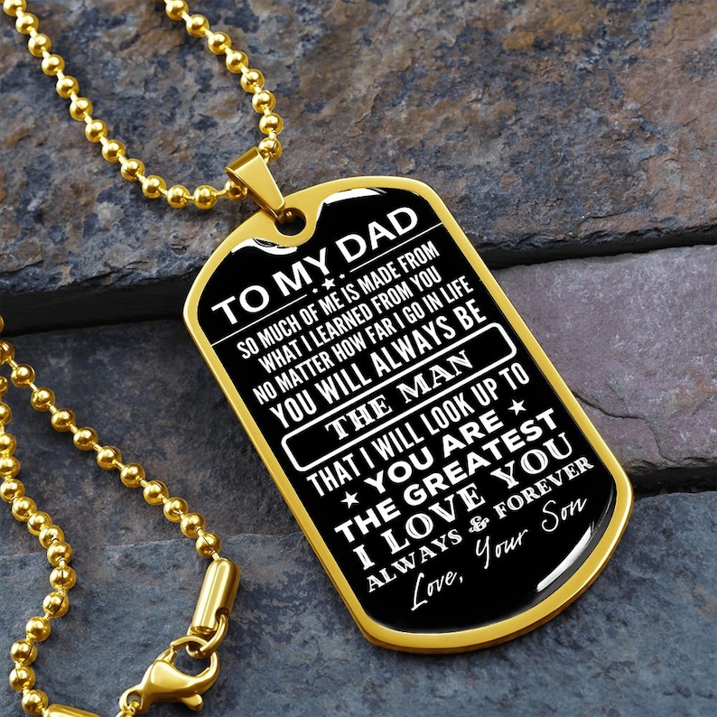 To My Dad Dog Tag Necklace Gift for Dad From Son the Man Etsy