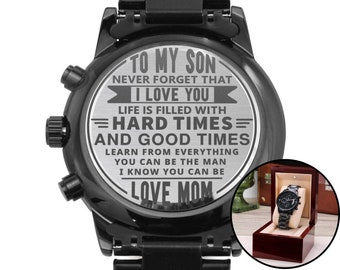 To My Son Black Chronograph Watch - Gift from Mom - Motivational Gift for Son Graduation, Birthday, Christmas, Father's Day, Wedding