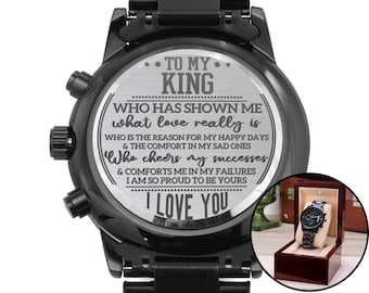 To My King Engraved Black Chronograph Watch - Anniversary Gift - Husband Boyfriend Soulmate Fiance Gift - Valentine's Day Birthday Gift
