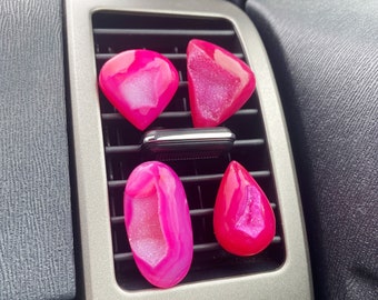 Car Crystals - Crystal Air Vent Clips - Pink Car Accessories - Girly Car Decor - Pink Onyx Druzy - New Driver Gift Idea