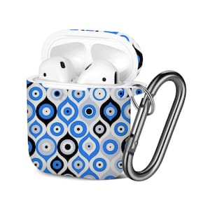 AirPods Case ( 1st / 2nd Gen ), Turkish Evil Eye Print Pattern, TPU Protection Cover with Keychain.
