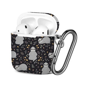 AirPods Case ( 1st / 2nd Gen ), Cute Baby Sloths Print Pattern, TPU Protection Cover with Keychain.