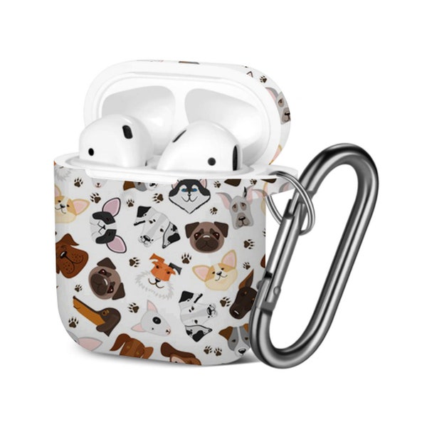 AirPods Case ( 1st / 2nd Gen ), Cute Puppy Dog Mixed Breed Print Pattern, TPU Protection Cover with Keychain.