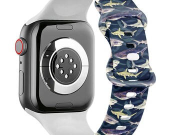 Alle Serien - Apple Watch Armband (Haie Variety Blue Tiger Whale Icon Print Muster) Silikon Soft Sportuhr Armband Armband