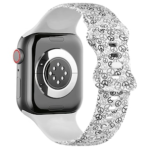 All Series - Apple Watch Band ( Black White Peace Sign Print Pattern ) Silicone Soft Sports Watch Band Strap Bracelet