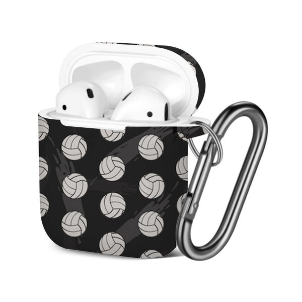 AirPods Case ( 1st / 2nd Gen ), Volleyball Print Pattern, TPU Protection Cover with Keychain.