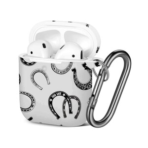 AirPods Case ( 1st / 2nd Gen ), Horse Shoe Icon Print Pattern, TPU Protection Cover with Keychain.