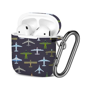 AirPods Case ( 1st / 2nd Gen ), Airplane Top View Print Pattern, TPU Protection Cover with Keychain.