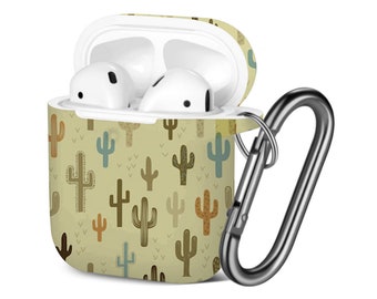 AirPods Case ( 1st / 2nd Gen ), Fun Western Cactus Print Pattern, TPU Protection Cover with Keychain.