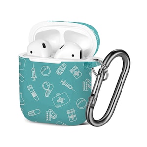 Étui AirPods (1ère / 2ème génération), Carte de l’infirmière internationale Pharmacie sur motif d’impression, housse de protection TPU avec porte-clés.