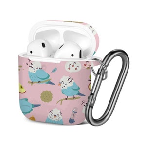 Funda AirPods (1ª / 2ª generación), lindo dibujo animado Budgie Parrot Print Pattern, cubierta de protección TPU con llavero.