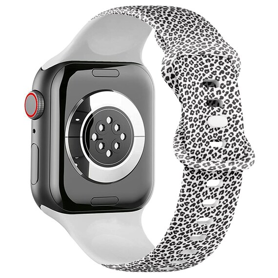 Leopard Print Black and White Cuff Style Watchband Leopard Black White Print, Apple Watch Band (38mm / 40mm  main image 3