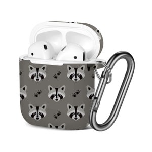 AirPods Case ( 1st / 2nd Gen ), Raccoon Flat Graphics Print Pattern, TPU Protection Cover with Keychain.