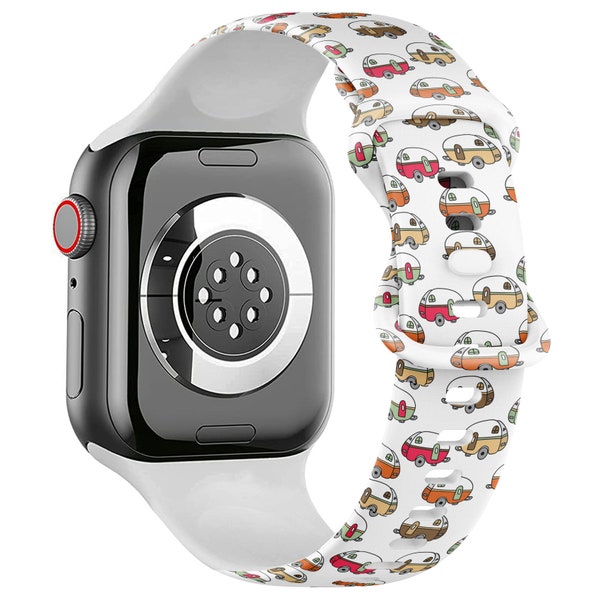 All Series - Apple Watch Band ( Cute Retro Camping Camper Van Print Pattern ) Silicone Soft Sports Watch Band Strap Bracelet