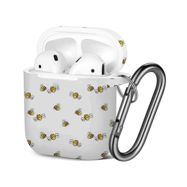 AirPods Case ( 1st / 2nd Gen ), Cute Honey Bee Print Pattern, TPU Protection Cover with Keychain.