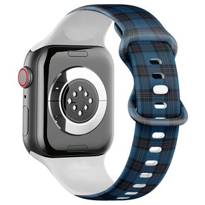 Tutte le serie: cinturino per Apple Watch (motivo con stampa scozzese scozzese blu e nero) Bracciale con cinturino sportivo in silicone morbido