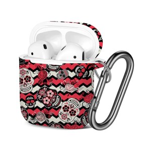 Capa AirPods (1ª / 2ª geração), Dia De Los Muertos Day On Print Pattern, capa de proteção TPU com chaveiro.