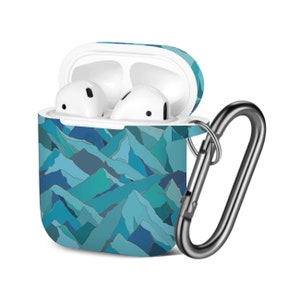 AirPods Case ( 1st / 2nd Gen ), Mountains Landscape Print Pattern, TPU Protection Cover with Keychain.