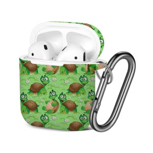 Etui na AirPods (1. / 2. generacji), uroczy wzór z rysunkowymi żółwiami, ochronne etui z TPU z brelokiem.